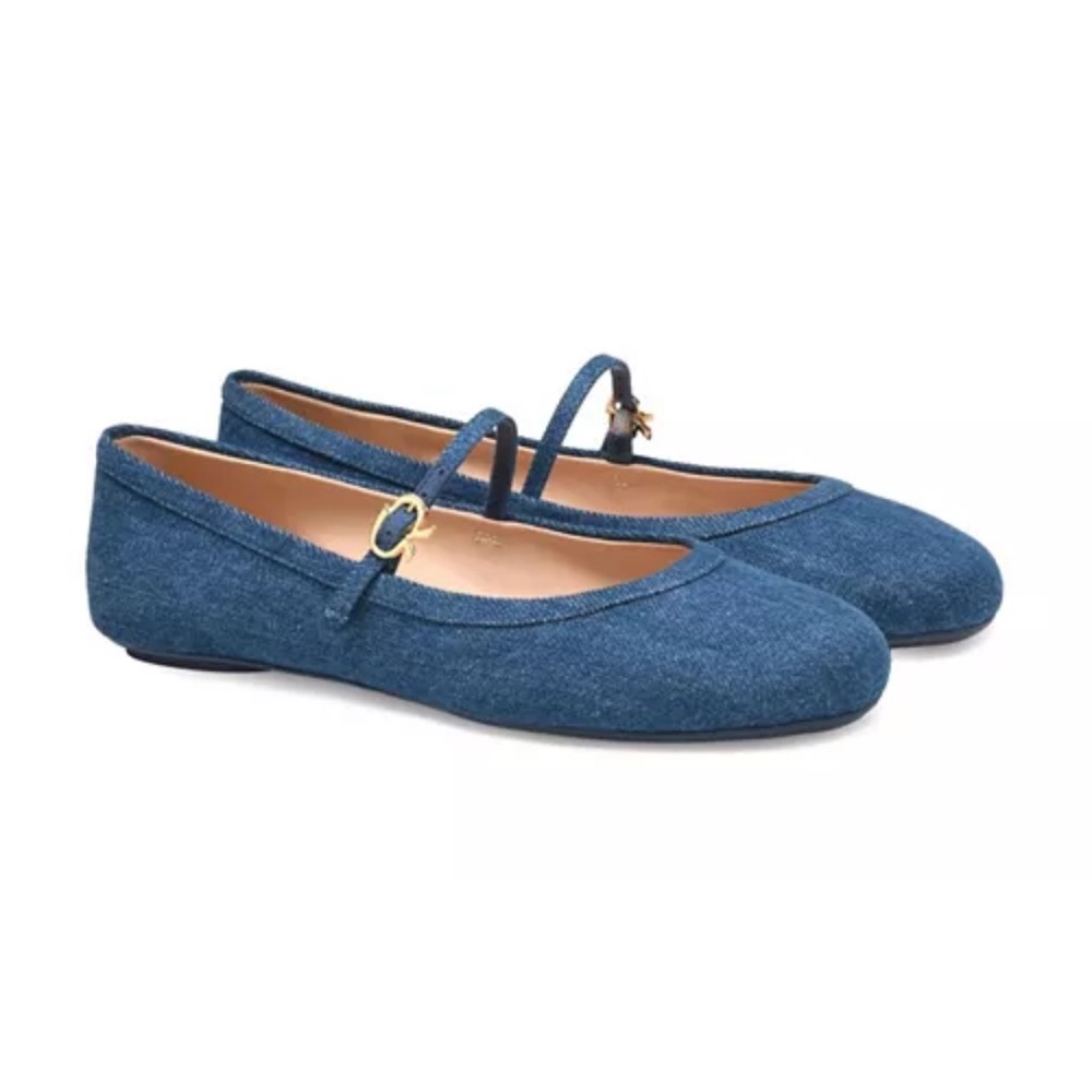 Gianvito Rossi Denim Mid Blue Flats